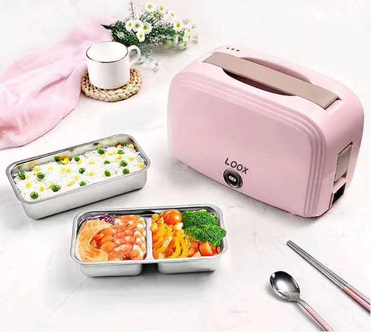 Portable double deck electric heating lunch box