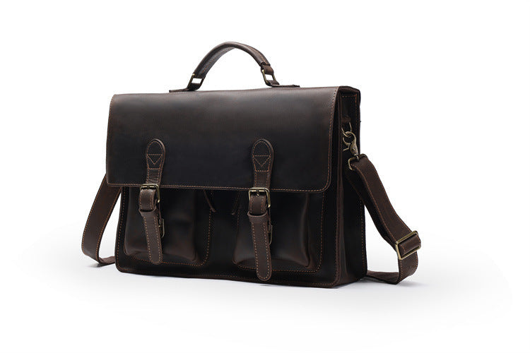 Top Cowhide Leather Computer Bag Crossbody Business Handbag