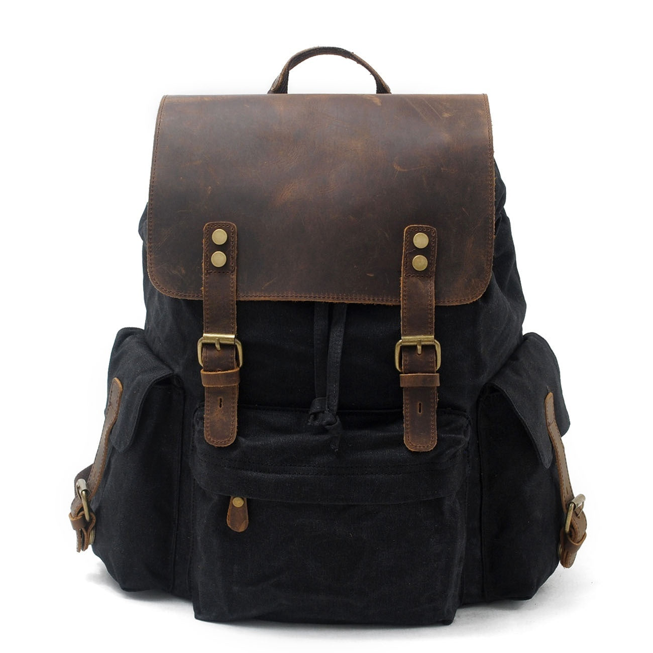 Men's Canvas Casual Backpack Trendy Computer Oil Wax Matching Hide Bag Fashion Brand