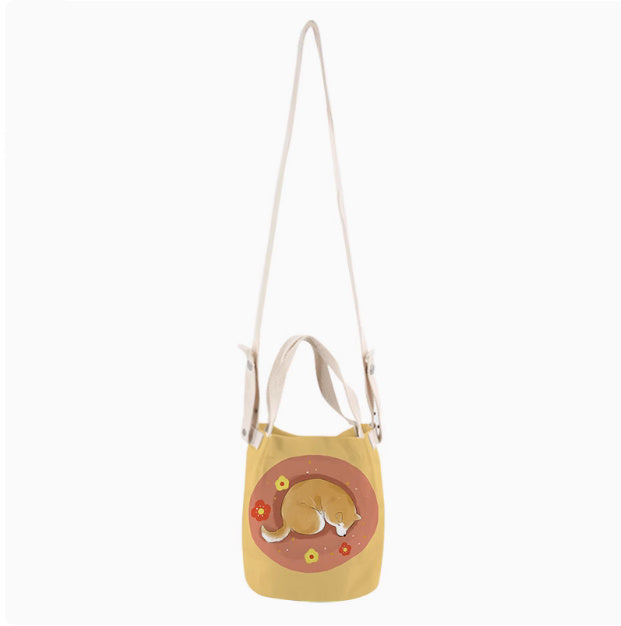 Japanese Ink Painting Cute Shiba Inu Canvas Small Bucket Bag