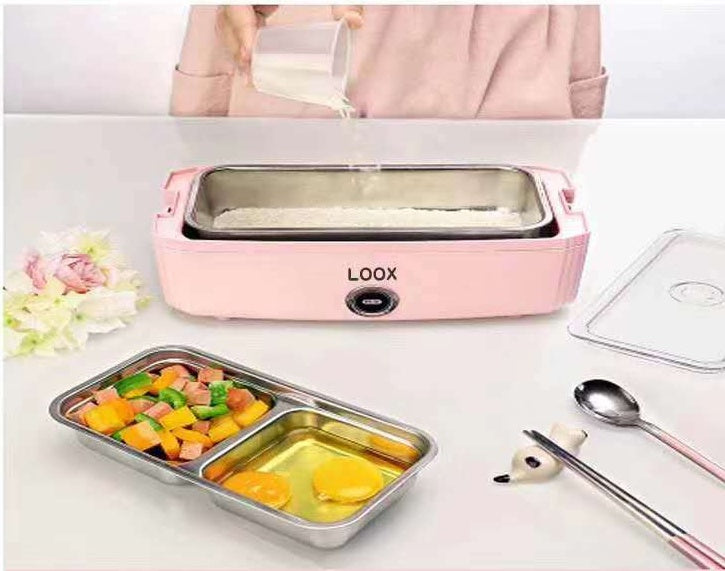 Portable double deck electric heating lunch box