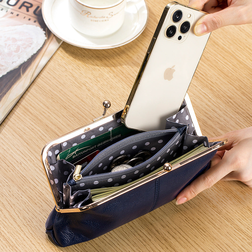 European And American Retro Clip Bag Long Clutch Wallet