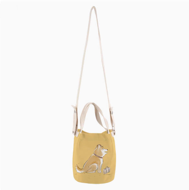 Japanese Ink Painting Cute Shiba Inu Canvas Small Bucket Bag