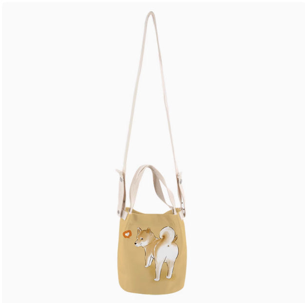 Japanese Ink Painting Cute Shiba Inu Canvas Small Bucket Bag