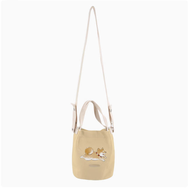 Japanese Ink Painting Cute Shiba Inu Canvas Small Bucket Bag